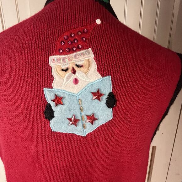 Vtg Christmas Sweater Vest Elf Santa Reindeer Music Beaded Sz XL Bobbie Brooks - Picture 14 of 16